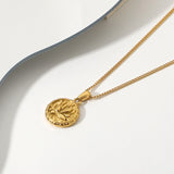 18K Plated Stainless Steel Flower Coin Pendant Necklace For Women