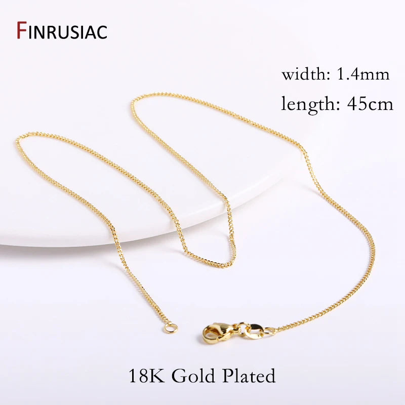 18K Plated Metal Necklace Chains 3 Types Brass 0.8mm/1.3mm/1.4mm