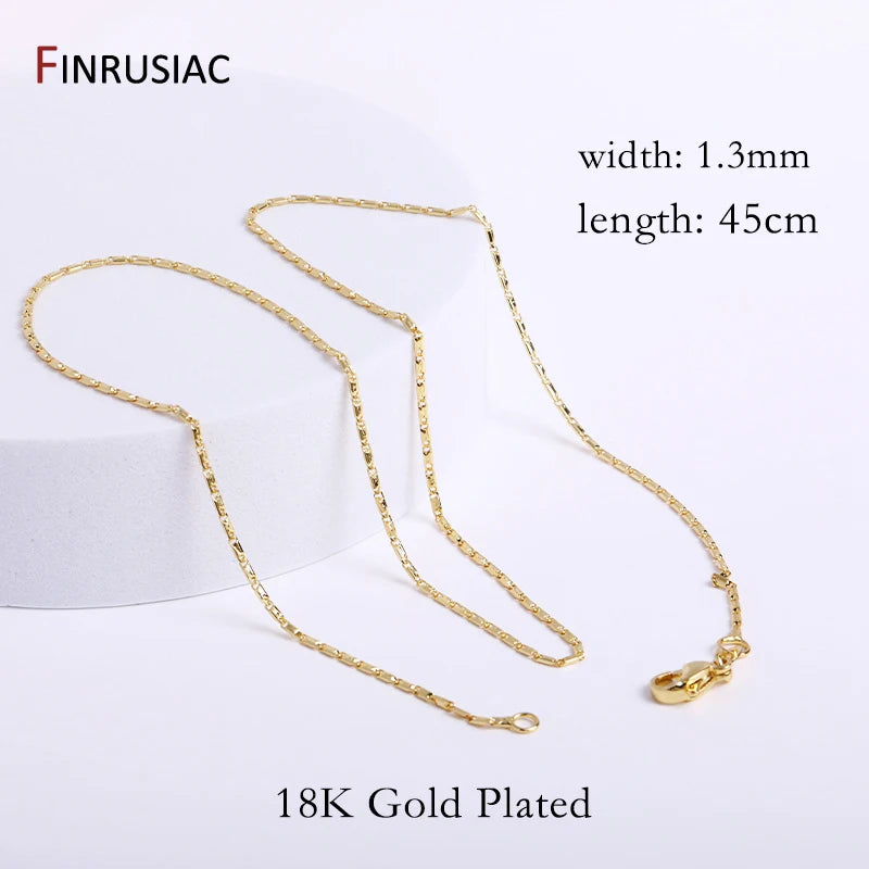 18K Plated Metal Necklace Chains 3 Types Brass 0.8mm/1.3mm/1.4mm