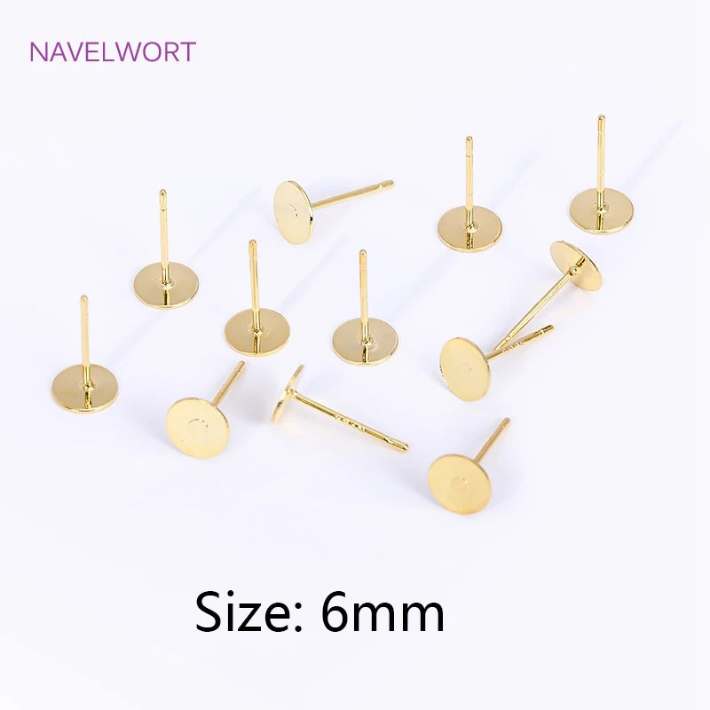 18K Plated Round Post Earring Brass Studs Setting