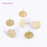 18K Plated Round Post Earring Brass Studs Setting