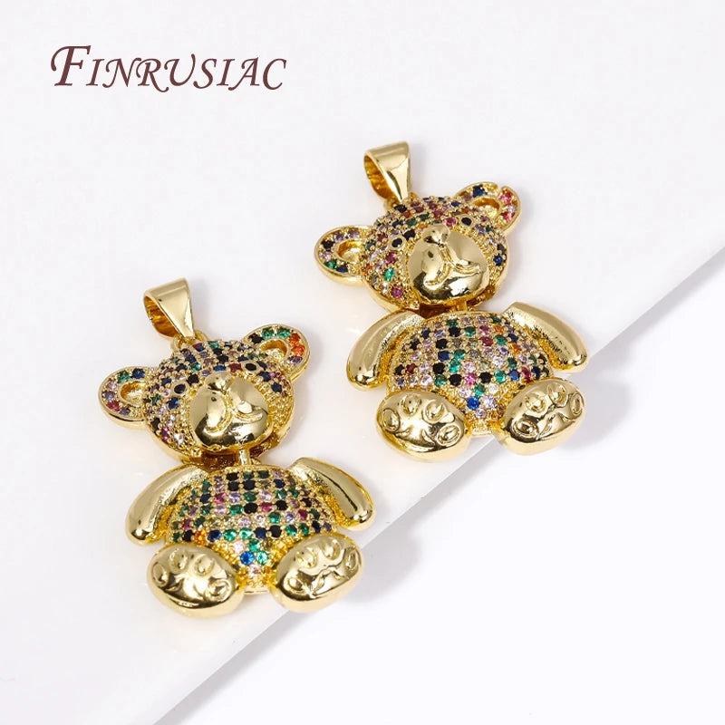 Animal Pendant Movable Joint Pave Zircon Bear Charms for Jewelry Making