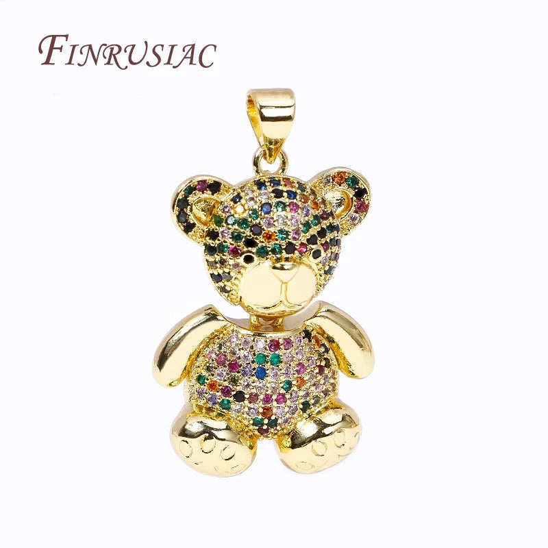 Animal Pendant Movable Joint Pave Zircon Bear Charms for Jewelry Making