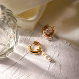 18K Plated Asymmetric Freshwater Pearl Pendant Earrings