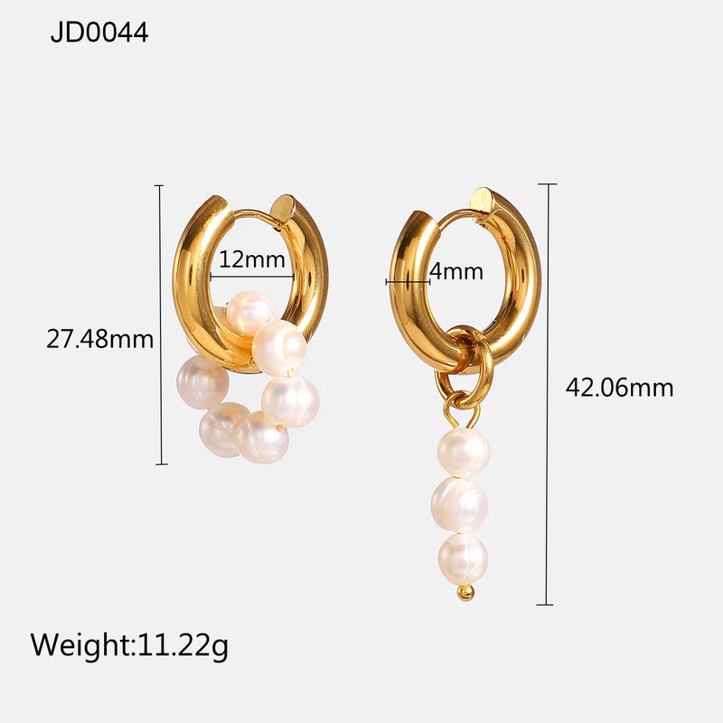 18K Plated Asymmetric Freshwater Pearl Pendant Earrings