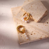 18K Plated Asymmetric Freshwater Pearl Pendant Earrings