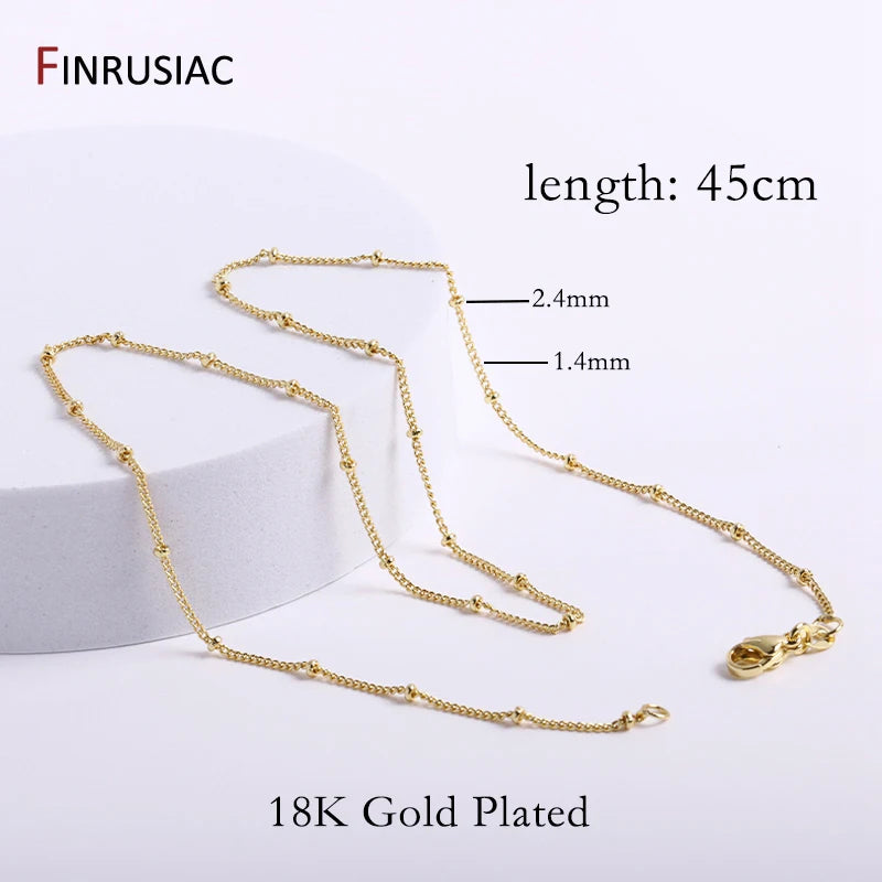 18K Plated Beads Chains For Jewelry Making Brass Metal Beads Necklace Chains