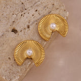 Bohemian Fan Shaped Pearl Stud Earrings