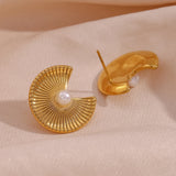 Bohemian Fan Shaped Pearl Stud Earrings