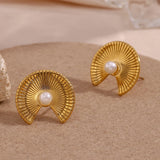 Bohemian Fan Shaped Pearl Stud Earrings