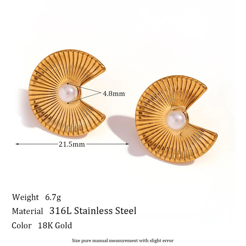 Bohemian Fan Shaped Pearl Stud Earrings