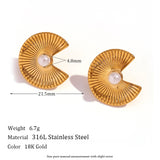 Bohemian Fan Shaped Pearl Stud Earrings