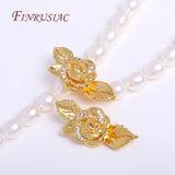 18K Plated Brass Zircon Rose Flower Pearl Clasp
