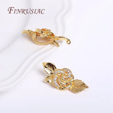 18K Plated Brass Zircon Rose Flower Pearl Clasp