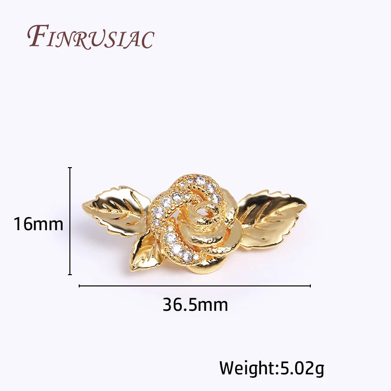 18K Plated Brass Zircon Rose Flower Pearl Clasp