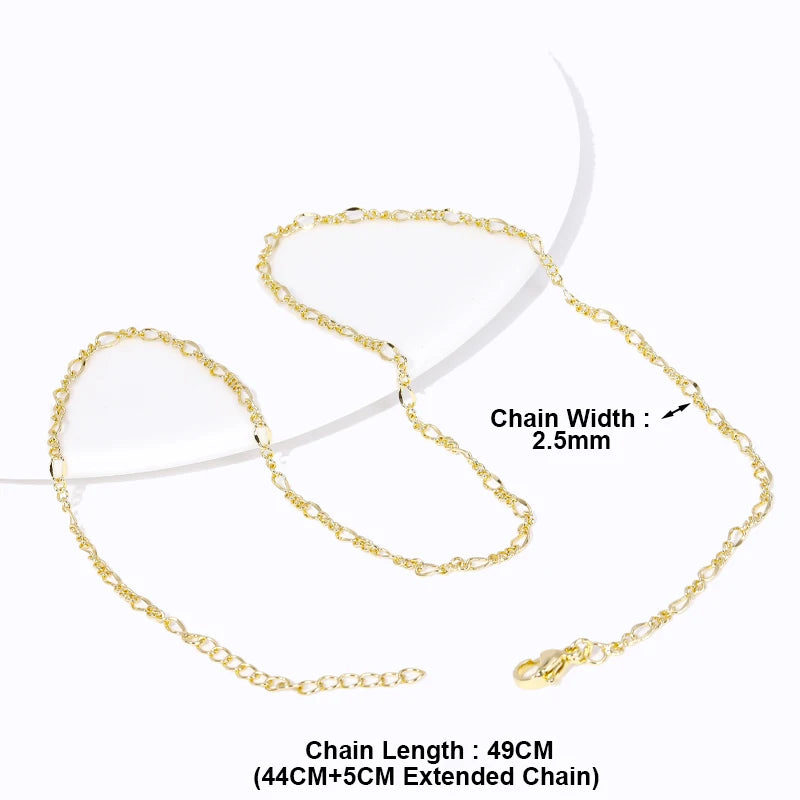 18K Plated Brass Metal 2.5mm Thin Chain Necklace for DIY Jewelry