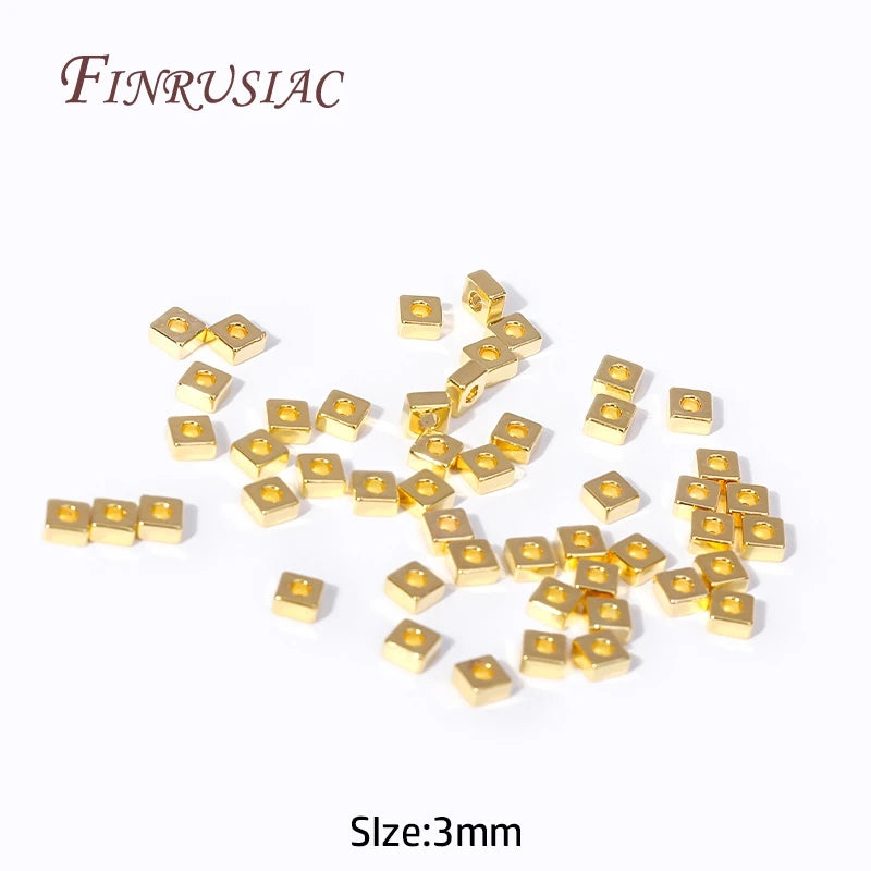 18K Plated Brass Flat Square Spacer Beads for DIY Bracelet - 3mm