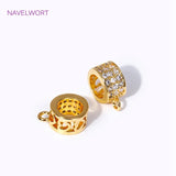18K Plated Brass Zircon Spacer Beads Pendant Charms Bail