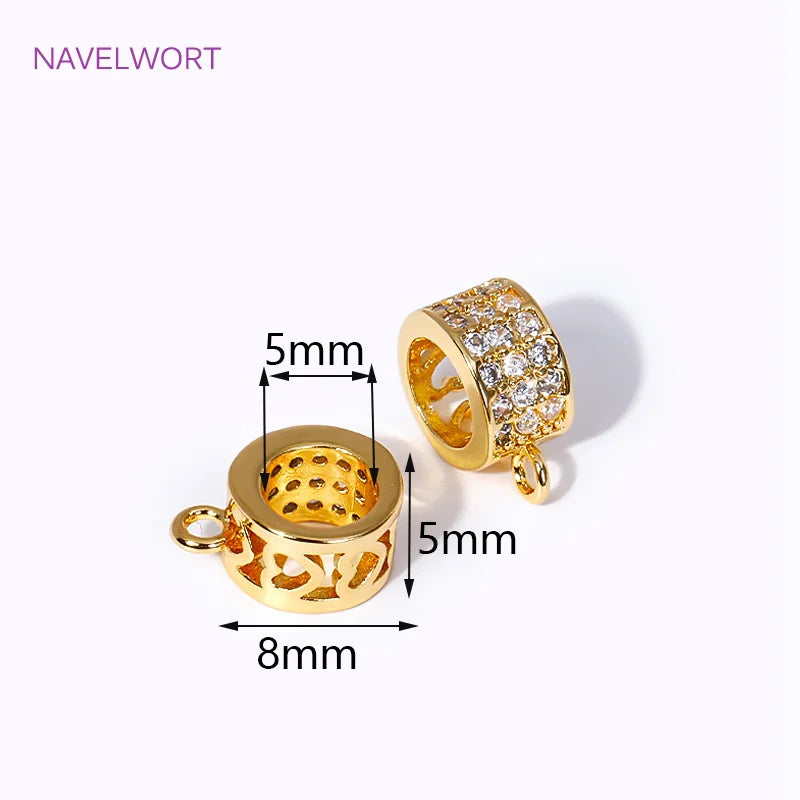 18K Plated Brass Zircon Spacer Beads Pendant Charms Bail