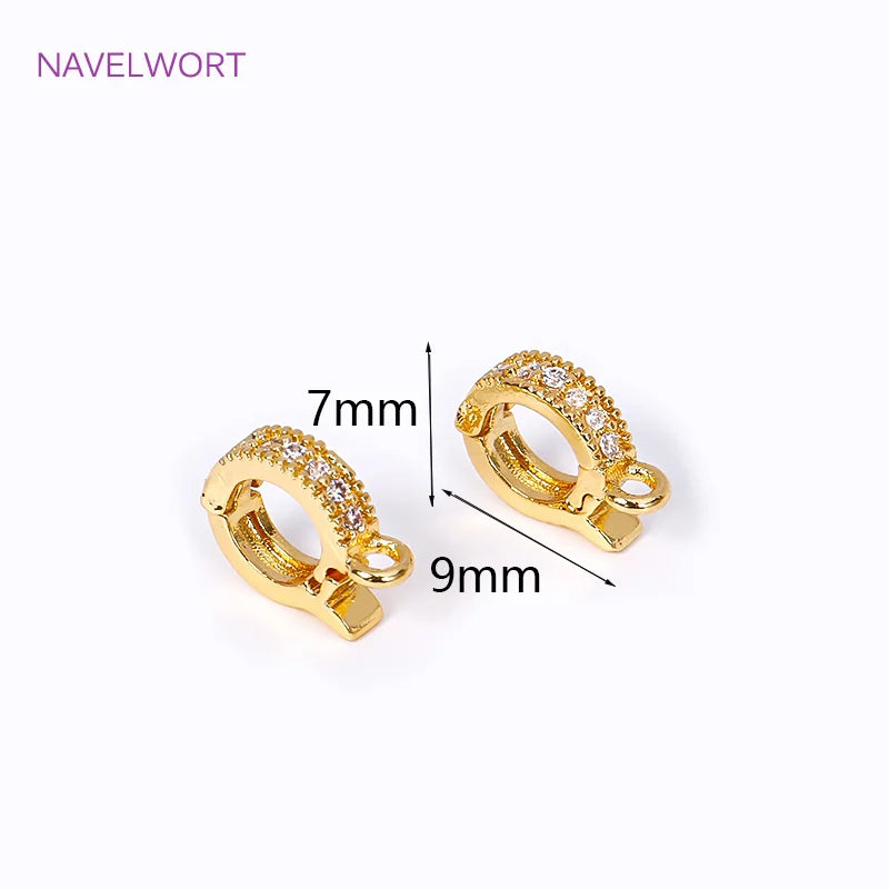 18K Plated Brass Pave Zircon Round Pendant Clasp DIY Jewelry Making