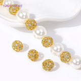 18K Plated Brass Zircon Round Beads Hollow Ball Spacer Beads