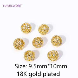18K Plated Brass Zircon Round Beads Hollow Ball Spacer Beads