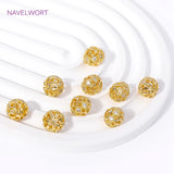 18K Plated Brass Zircon Round Beads Hollow Ball Spacer Beads