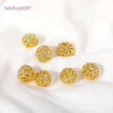 18K Plated Brass Zircon Round Beads Hollow Ball Spacer Beads