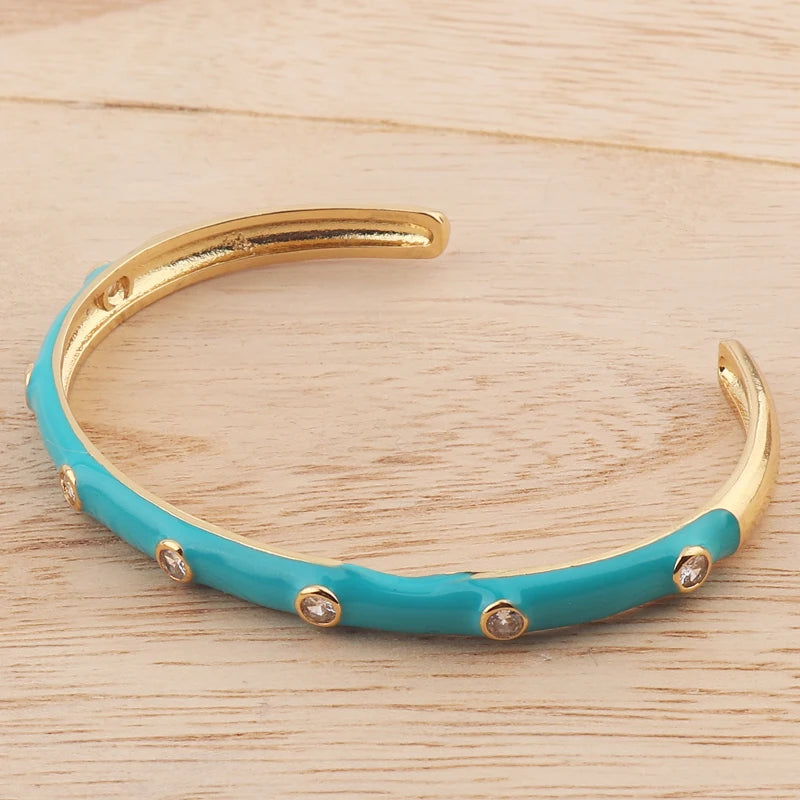 Neon Enamel Cuff Bracelet with Zircon Pave Set - 18K Plated