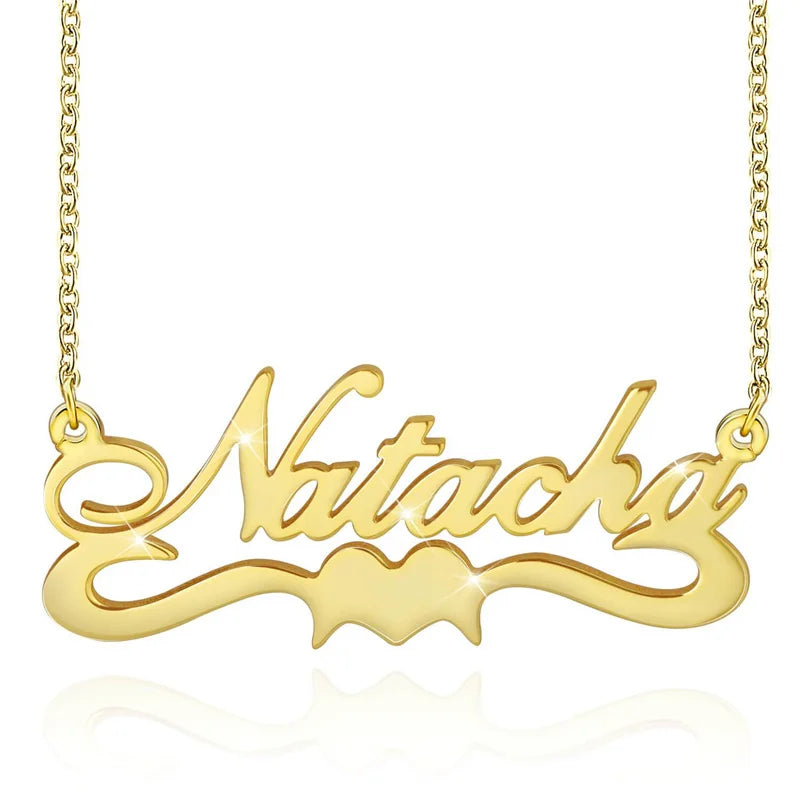 18K Plated Name Necklace Choker Silver Stainless Steel Chain Personalized Collar