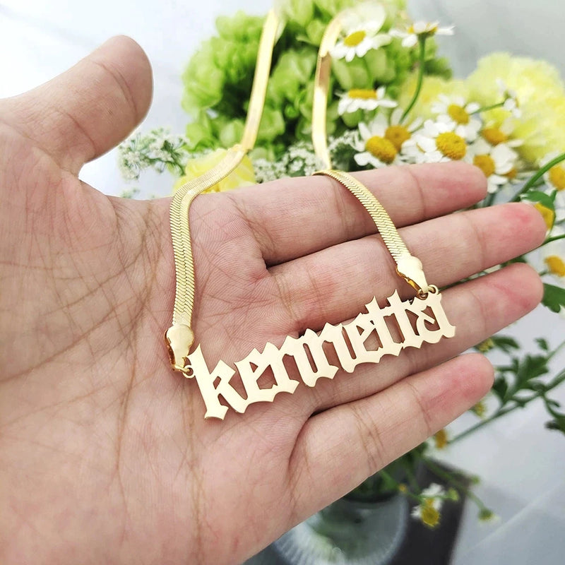 18K Plated Name Necklace With Snake Chain