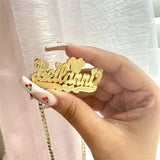 18K Plated Double Layers Nameplate Necklaces Name Pendant 3D Necklace For Women