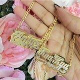 18K Plated Double Layers Nameplate Necklaces Name Pendant 3D Necklace For Women