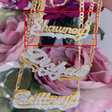 18K Plated Double Layers Nameplate Necklaces Name Pendant 3D Necklace For Women