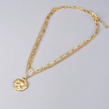 18K Plated Embossed Coin Pendant Necklace Three Layers Snake Bone Chain