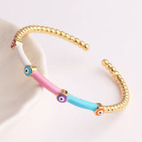 Enamel Evil Eye Bangle Bracelet 18K Plated Boho Lucky Evil Eye Jewelry