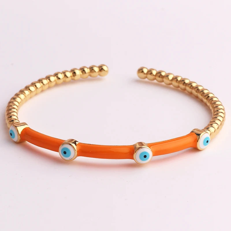 Enamel Evil Eye Bangle Bracelet 18K Plated Boho Lucky Evil Eye Jewelry
