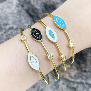 18K Plated Evil Eye Thin Cuff Bracelet for Women Boho Party Jewelry