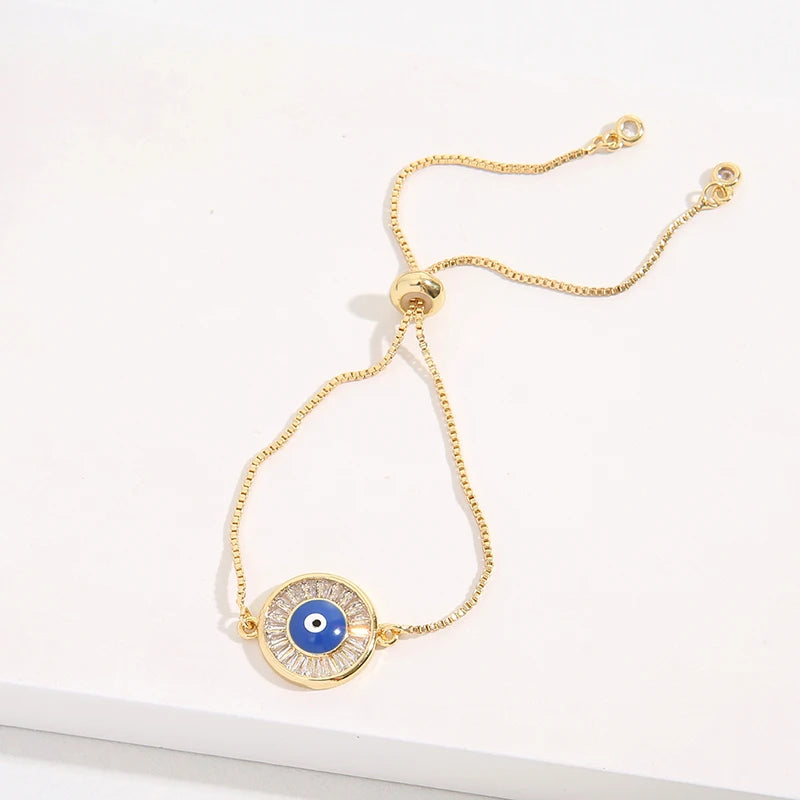 Adjustable Evil Eye Hamsa Bracelet - 18K Plated
