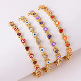 18K Plated Heart Evil Eye Charm Bracelet Women Boho Lucky Copper Chain