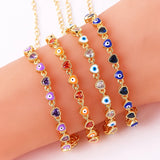 18K Plated Heart Evil Eye Charm Bracelet Women Boho Lucky Copper Chain