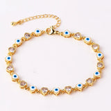 18K Plated Heart Evil Eye Charm Bracelet Women Boho Lucky Copper Chain