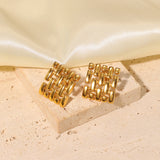 Classic Stainless Steel Square Stud Earrings - Hollow Weave Design