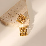 Classic Stainless Steel Square Stud Earrings - Hollow Weave Design