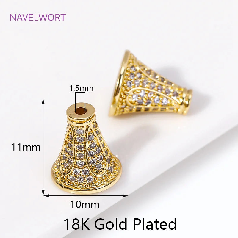 18K Plated Zircon Conical Beads Caps for Jewelry Making