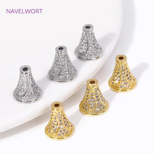 18K Plated Zircon Conical Beads Caps for Jewelry Making