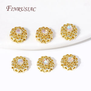18K Plated Zircon Flower Spacer Beads for DIY Jewelry Supplies
