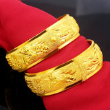 18K Plated Wide Bracelet Bangle Retro Style Dragon Phoenix Bangles