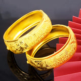 18K Plated Wide Bracelet Bangle Retro Style Dragon Phoenix Bangles