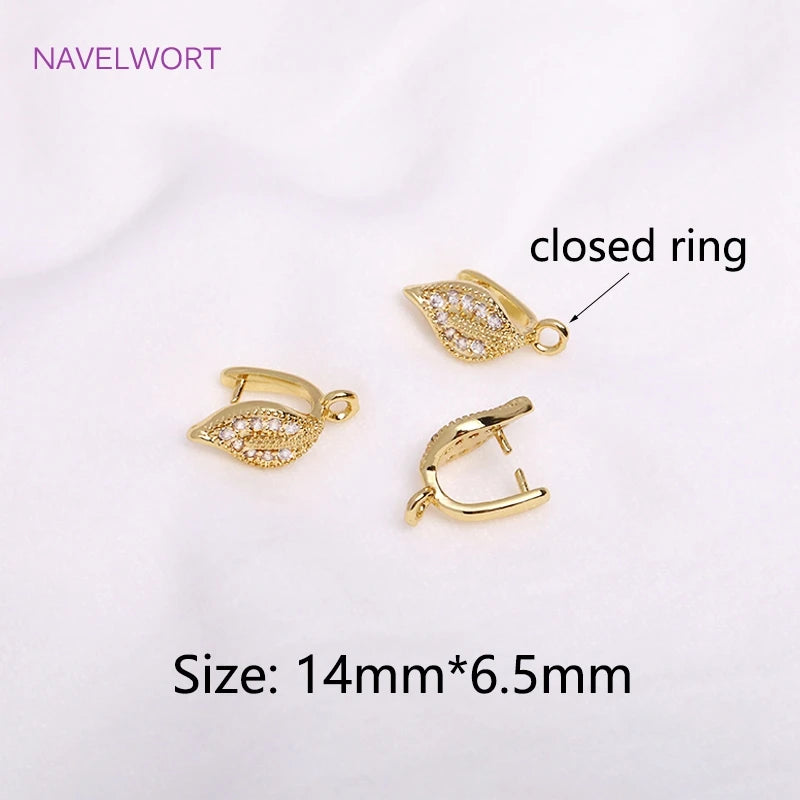18K Plated Leaf Pinch Bail Earring Findings Zircon Clip Hooks